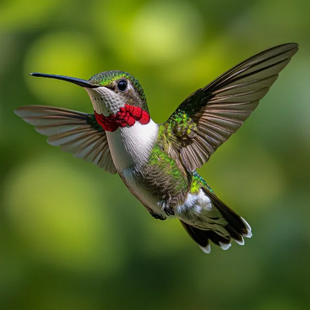 Bird, Hummingbird, Red, Beak, Vertebrate, Wing, Ruby-throated hummingbird, Flight, Wildlife, Pollinator, Feather, Tail, Rufous hummingbird, Coraciiformes, Passerine, Piciformes