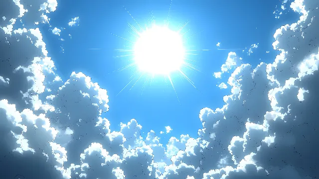 Blue, Daytime, Cloud, Sun, Cumulus, Sunlight, Meteorological phenomenon, Lens flare, Astronomical object, Backlighting