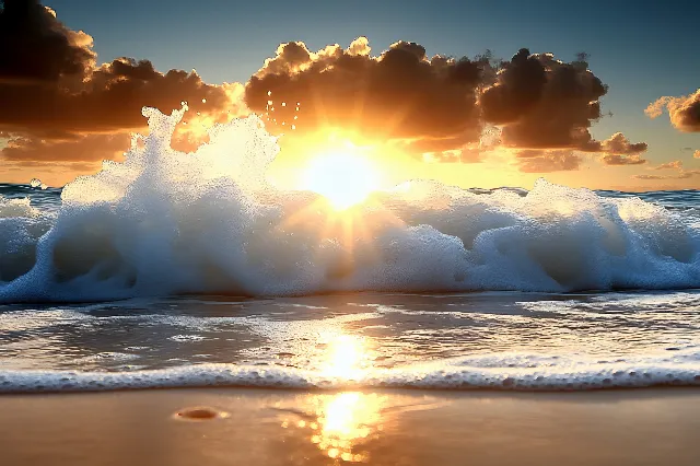 Sun, Sunset, Horizon, Fluid, Sunrise, Cloud, Orange, Sea, Dusk, Afterglow, Wave, Liquid, Astronomical object, Sunlight, Ocean, Wind wave, Evening, Beach, Morning, Shore