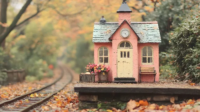 Building, Plant, Window, Nature, Wood, Tree, Brick, Clock, Wall, House, Rural area, Landscape, Track, Railway, Siding, Brickwork, Rolling, Cottage, Roof, Leisure