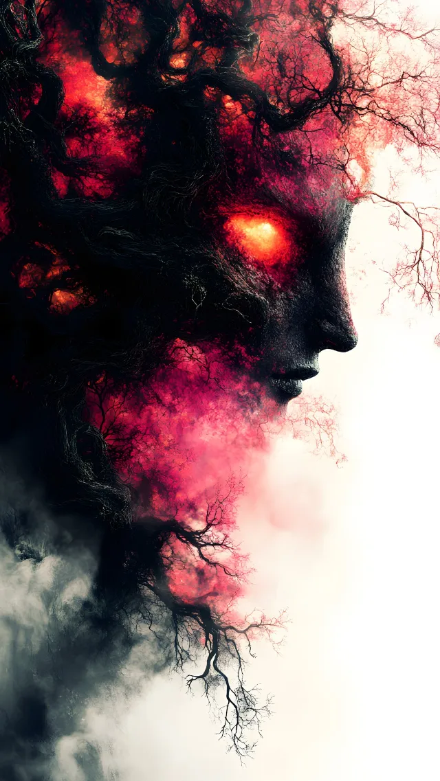 Red, Fictional character, CG artwork, Smoke, Graphics, Graphic design, Fractal art, Demon