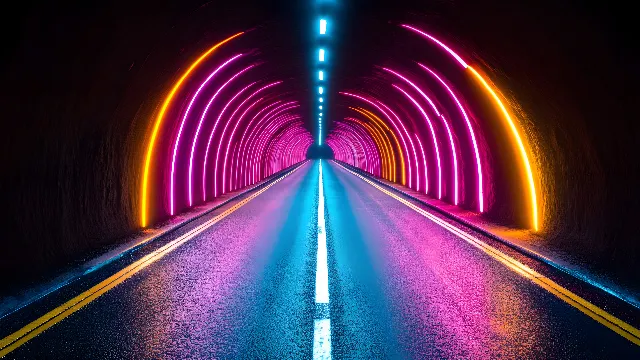 Water, Automotive lighting, Purple, Lighting, Electricity, Violet, Pink, Visual effect lighting, Line, Magenta, Symmetry, Technology, Electric blue, Neon, Midnight, Darkness, Tree, Road, Circle, Art