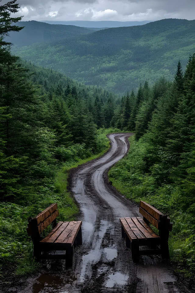 Tree, Nature, Green, Natural landscape, Forest, Road, atmospheric phenomenon, Landscape, Wilderness, Spruce-fir forests, Thoroughfare, Trail, Jungle, Walkway, Old-growth forest, Larch, Woodland, Tropical and subtropical coniferous forests, Conifers, Valley