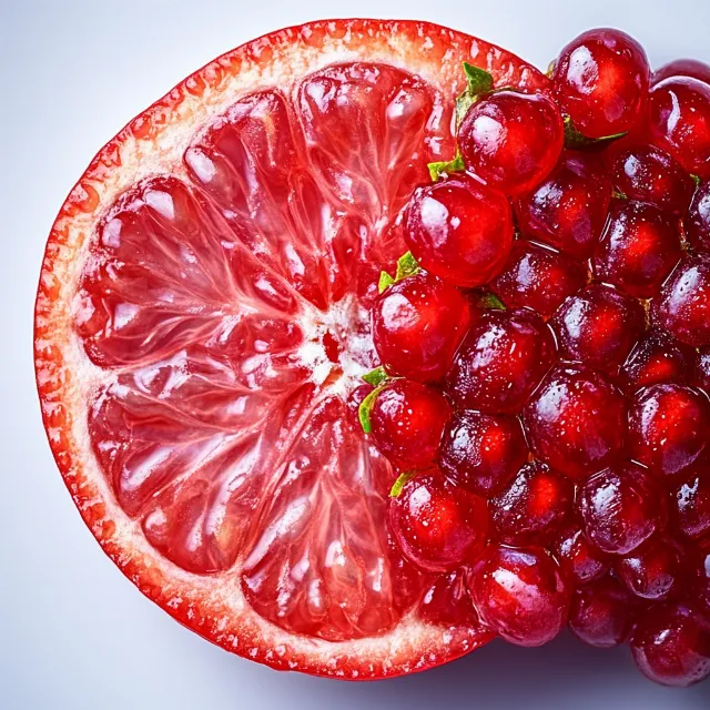 Red, Fruit, Produce, Ingredient, Food, Pink, Natural foods, Close-up, Seedless fruit, Macro photography, Pomegranate, Superfood, Still life photography