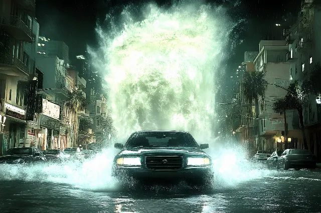 Car, Smoke, Automotive lighting, Storm, Headlamp, Night, Fire, Drifting, Sedan, PC game, Kit car, Digital compositing, Explosion