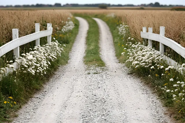 Plants, Field, Meadow, Fence, Herbaceous plant, Prairie, Trail, Wildflower, Farm, Home Fencing, Agriculture, Split-rail fence, Path, Dirt road, Umbellifers