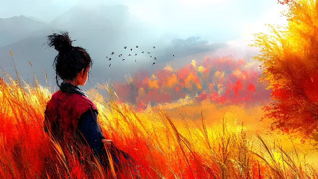 Red, Orange, Wind, Watercolor painting, Red sky at morning, Animation, Autumn, Acrylic paint, CG artwork, Evening