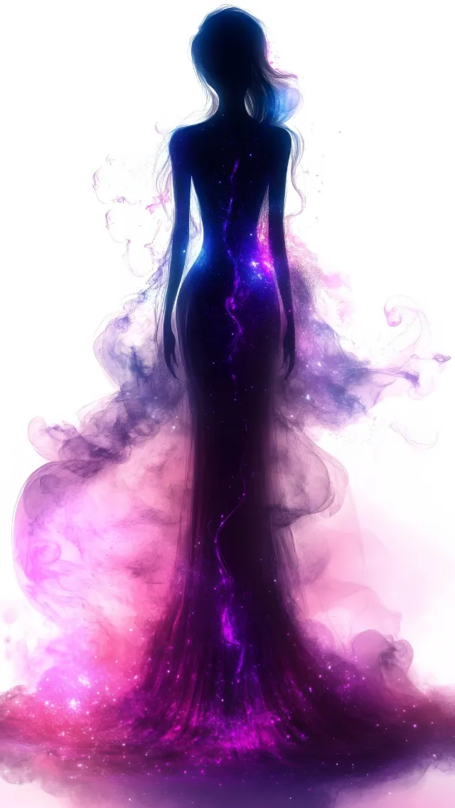 Purple, Pink, Gown, Fashion illustration, Long hair, CG artwork, Fashion design, Fictional character, Animation, Graphics, Smoke, Haute couture, Costume design