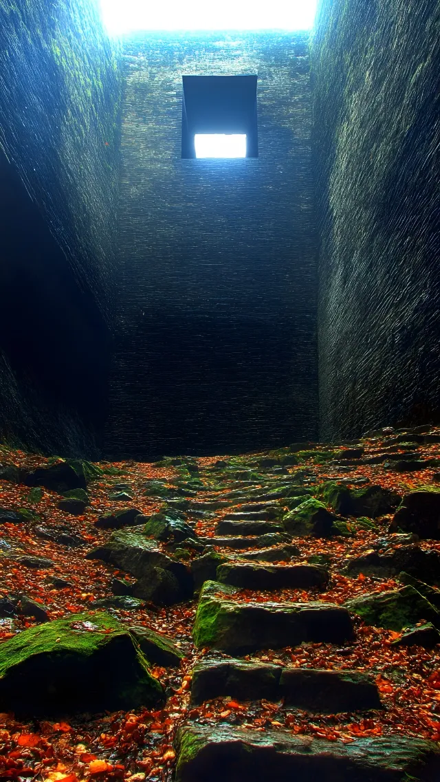 Stone wall, Shadow, Stairs, Moss