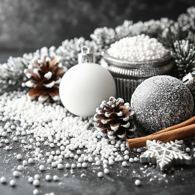 Silver, Sphere, Christmas decoration, Natural material, Christmas ornament, Christmas Day, Still life photography, Conifers, Holiday, Pine family, Fir, Pine, Still life