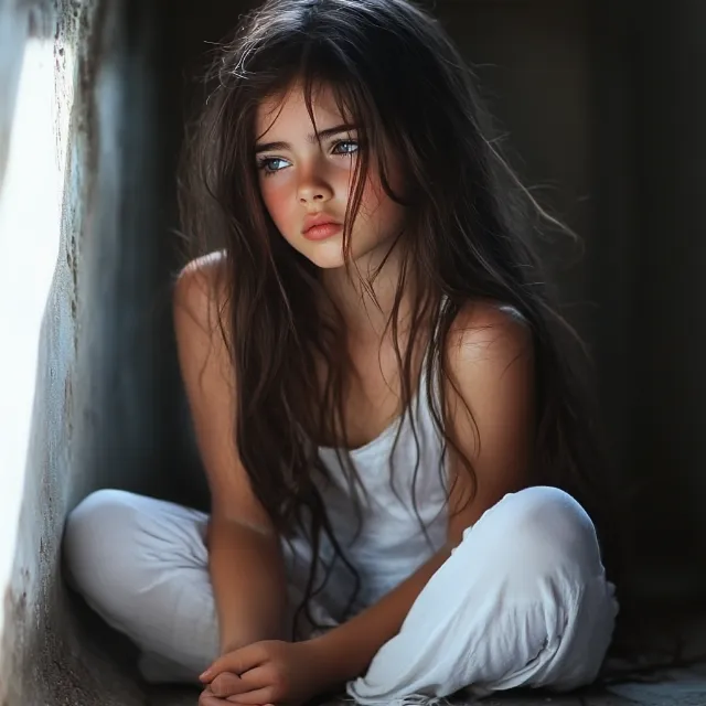 Hair, Lips, Skin, Hairstyle, Beauty, Black hair, Eyelash, Long hair, Model, Portrait photography, Art Model, Photo shoot, Brown hair, Layered hair, Fashion Model, Child, Step cutting, Portrait, Child model, Feathered hair