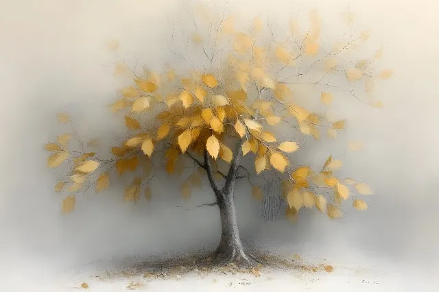 Branch, Twig, Woody plant, Fog, Mist, Autumn, Still life photography, Watercolor painting