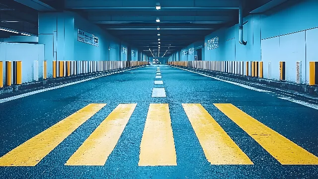 Blue, Infrastructure, Azure, World, Lighting, Floor, Architecture, Flooring, Line, Asphalt, Aqua, Rectangle, Road, Symmetry, Landmark, Parallel, Road surface, Electric blue, Font, Metropolitan area