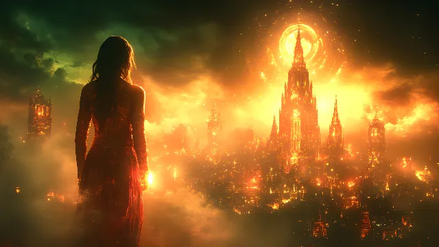 Orange, CG artwork, Fictional character, Heat, Lens flare, Fire, Animation, Backlighting, Film, Night, Fiction