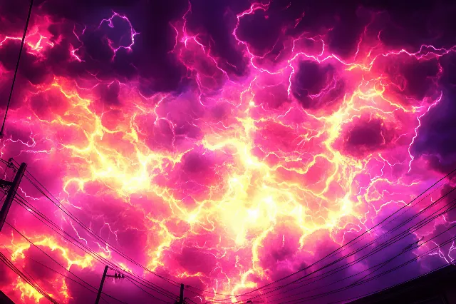 Red, Orange, Pink, Lightning, Purple, Electricity, Thunder, Night, Storm, Thunderstorm, Graphics, Heat