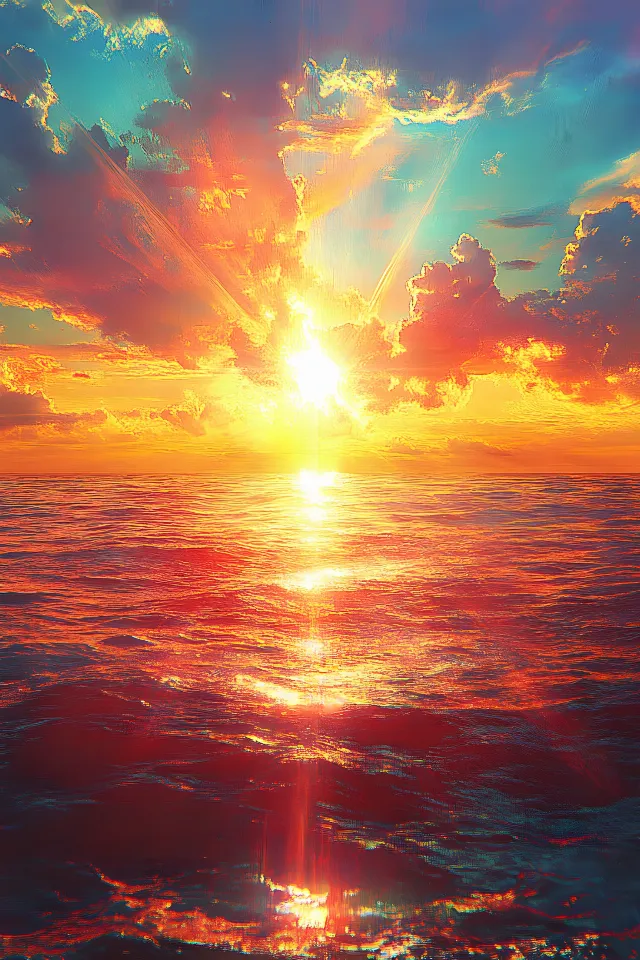 Blue, Sun, Afterglow, Cloud, Orange, Sunset, Horizon, Sunrise, Yellow, Fluid, Astronomical object, Dusk, Sea, Red sky at morning, Ocean, Sunlight, Evening, Morning, Heat, Reflection