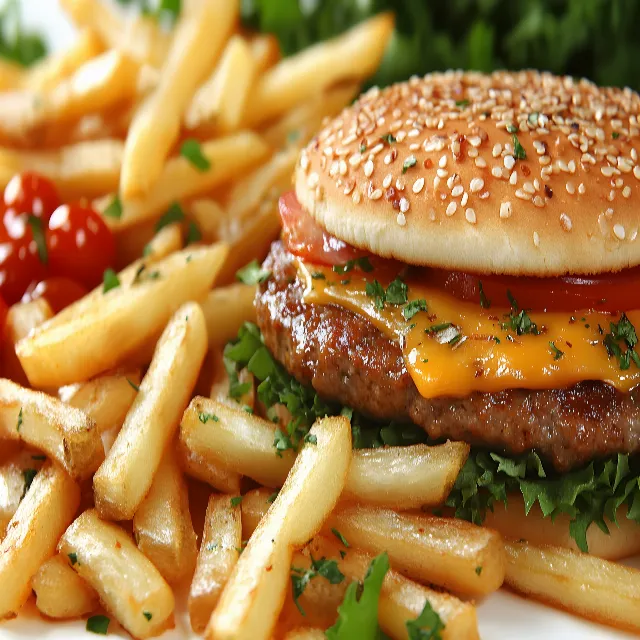 Food, Fried food, French fries, Tableware, Ingredient, Fast food, Hamburger, Produce, Junk food, Bun, Meat, Vegetable, Bread, Sandwich, Finger food, Veggie burger, Comfort food, Potato, Kids' meal, Cooking