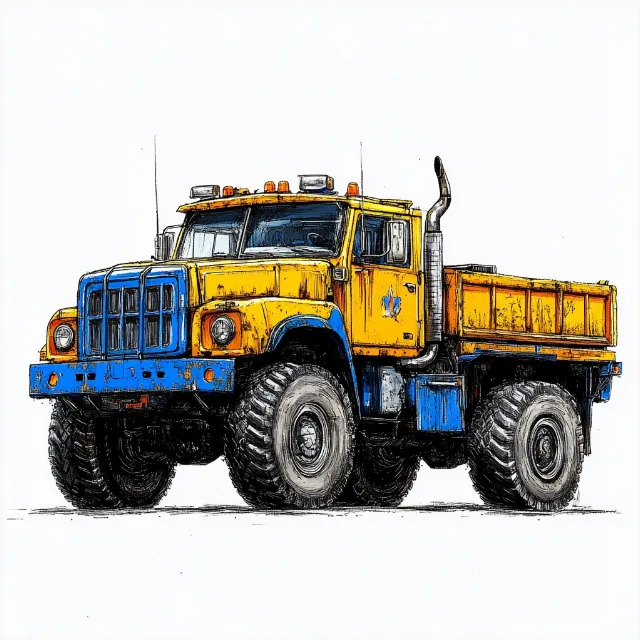 Land vehicle, Motor vehicle, Automotive Tire, Commercial vehicle, Truck, Automotive Wheel System, Bumper, Grille, Fender, Tread, Off-road vehicle, Machine, Headlamp, Heavy equipment, Hood, Rolling, Synthetic rubber, Six-wheel drive, Locking hubs, Tire Care