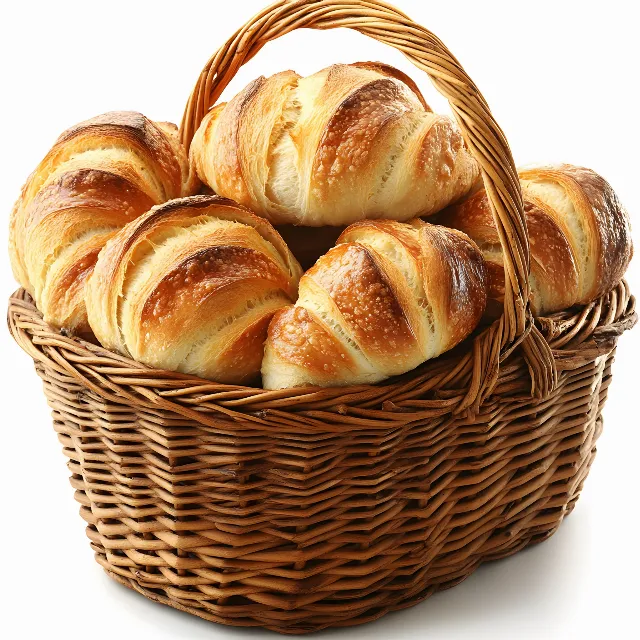 Food, Basket, Bread, Ingredient, Wicker, Small bread, Finger food, Staple food, Baking, Recipe, Dessert, Bakery, Gluten, Viennoiserie, Pastry, Storage Basket, Bun, Fast food, French cuisine, Sourdough