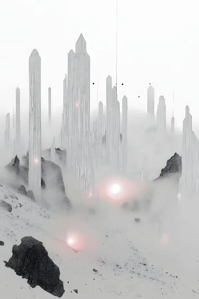 atmospheric phenomenon, Fog, Winter, Mist, Snow, Freezing, Haze, Tower, Winter storm, Skyscraper, Glacial landform, Precipitation, Ice cap, Ice, High-rise building, Blizzard, Graphics, Cityscape