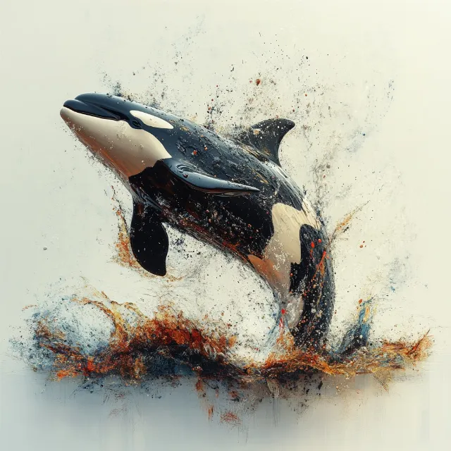 Jaw, Fin, Beak, Painting, Art, Dolphin, Paint, Feather, Whale, Wing, Illustration, Drawing, Tail, Marine mammal, Killer whale, Visual arts, Ink, Marine biology, Font, Flightless bird