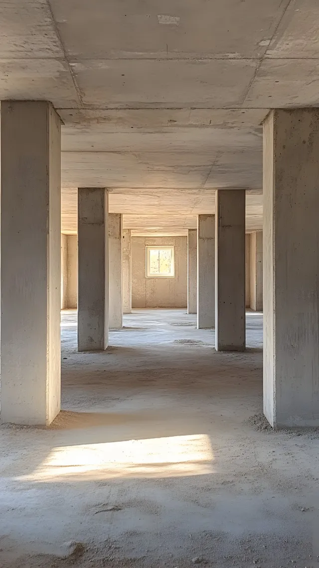 Floor, Flooring, Column, Brown, Composite material, Concrete, Ceiling, Building material, Daylighting, Plywood, Plank, Plaster, Shadow