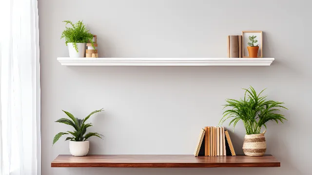 Plant, Property, Furniture, Flowerpot, Houseplant, Shelving, Rectangle, Wood, Interior design, Floor, Grey, Shelf, Wall, Line, Terrestrial plant, Hardwood, Flooring, Font, Living room, Room