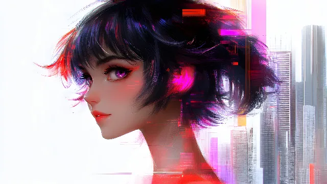 Lips, Red, Hairstyle, Eyelash, Beauty, Eye, Facial expression, Black hair, Art, Pink, Bangs, CG artwork, Animation, Cartoon, Anime, Hime cut, Animated cartoon, Graphics, Wings, Fictional character