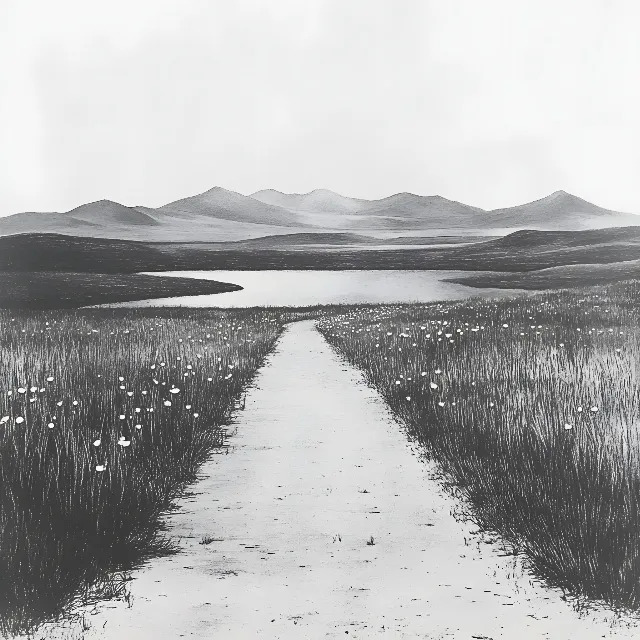 Monochrome photography, Monochrome, Black and white, Steppe, Wetland, Lacustrine plain, Tundra, Wind, Agriculture