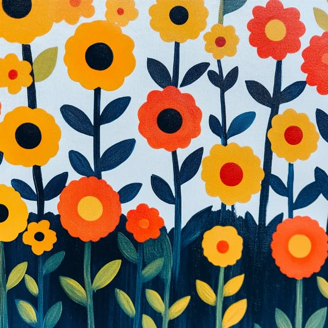 Flower, Yellow, Orange, Petal, Wildflower, Floral design, Creative arts, Pedicel, Paint, Cut flowers, Sunflowers, Daisy family