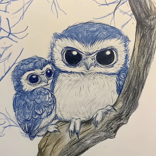 Drawing, Owl, Visual arts, Bird, Bird of prey, Illustration, Sketch, Beak, Child art, Graphics, Line art, Watercolor painting, Screech owl