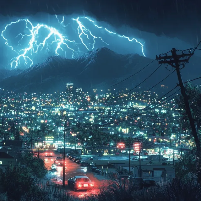 Lightning, Thunder, Thunderstorm, Storm, Electricity, Cloud, Night, Meteorological phenomenon, Midnight, Evening, Cityscape, Electrical Supply, Overhead power line