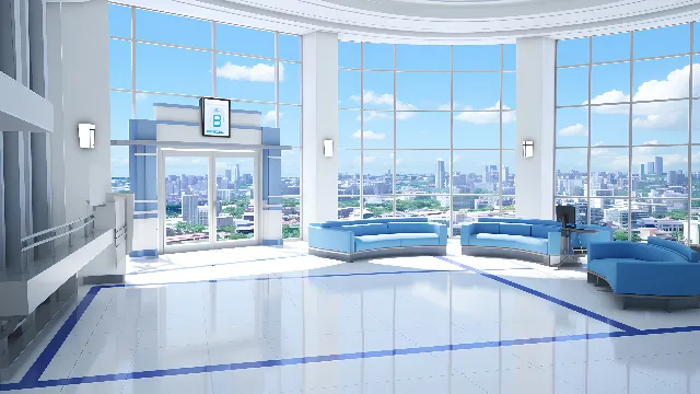 Property, Building, Window, Blue, Azure, Interior design, Cloud, Flooring, Floor, Door, Sky, Shade, Couch, Condominium, Real estate, Tower block, Glass, Ceiling, Commercial building, Living room