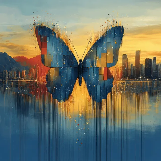 Wing, Butterfly, Pollinator, Insect, Arthropod, Flight, Reflection, Lepidoptera, Dusk, Animal migration, Brush-footed butterflies, Modern art, Dawn