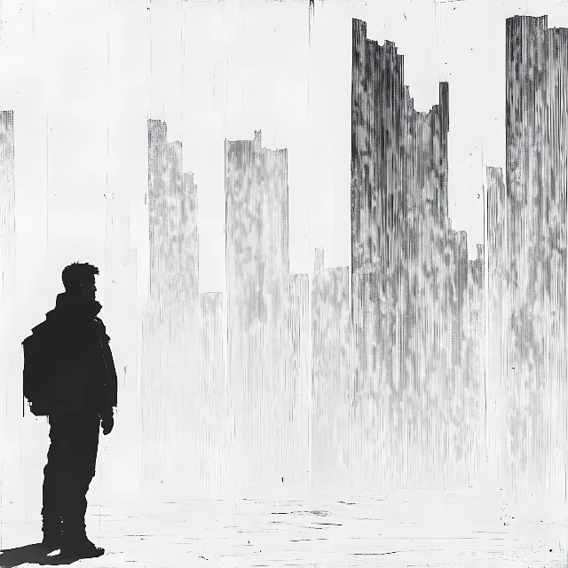 Monochrome photography, Skyscraper, High-rise building, Black and white, Monochrome, Cityscape, Fog, Haze, Skyline, Mist, Sketch, Walking