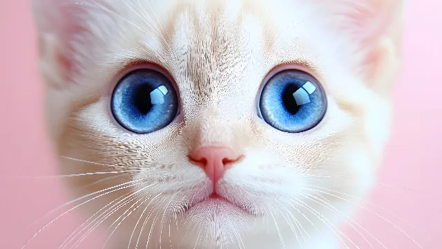 Cat, Felidae, Blue, Felinae, Whiskers, Vertebrate, Carnivores, Facial expression, Iris, Snout, Fur, Pink, Close-up, Ojos Azules, Kitten