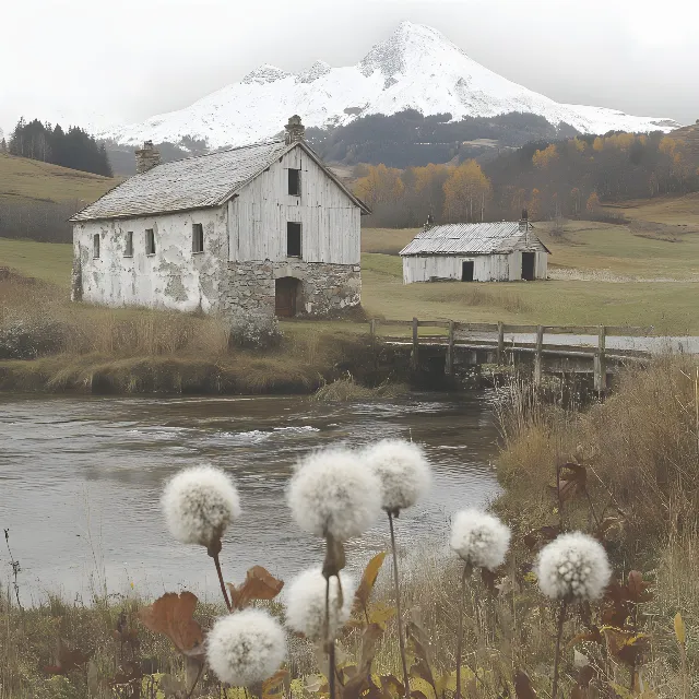 Natural landscape, House, Landscape, Rural area, Highland, Grassland, Cottage, Wetland, Mountain range, Pasture, Reflection, Croft, Barn, Meadow, Marsh, Village, Fell, Hut, Farmhouse, Prairie