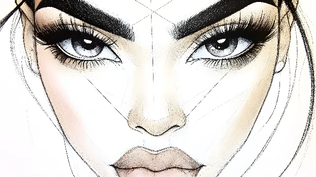 Eyebrow, Lips, Eyelash, Eyelash extensions, Eye liner, Eye shadow, Design, Line art, Makeover, Graphics, Cosmetics, Sketch, Fashion illustration, No expression, Lipstick