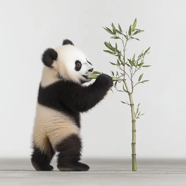 Giant panda, Toy, Twig, Carnivores, Bear, Bamboo, Fur, Tail, Balance