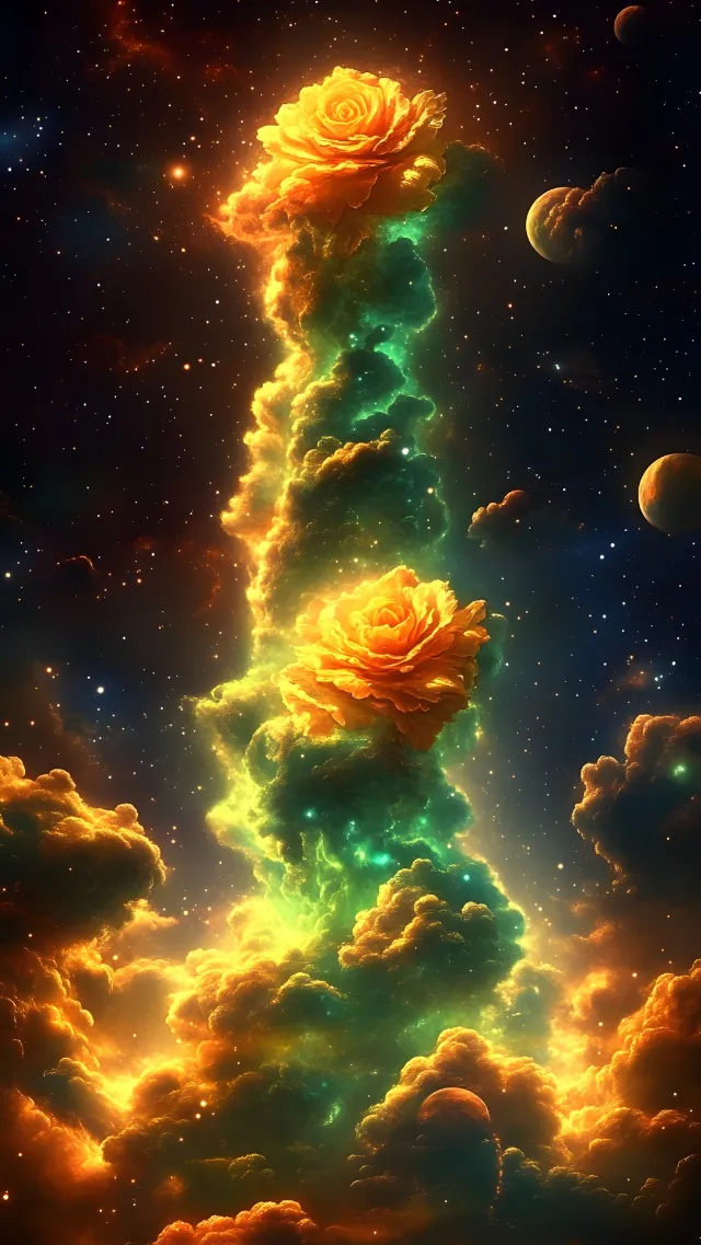 Orange, Astronomical object, Night, Outer space, Star, Universe, Rose family, Nebula, Graphics, Garden roses