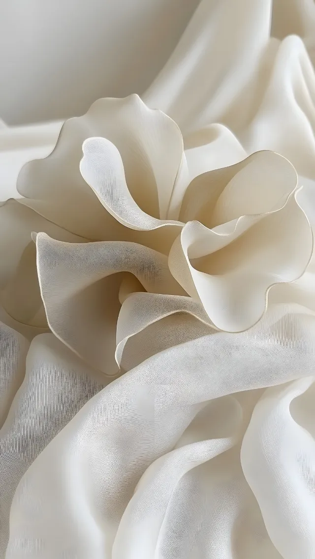 White, Textile, Silk, Ruffle, Linens, Satin, Embellishment, Pattern