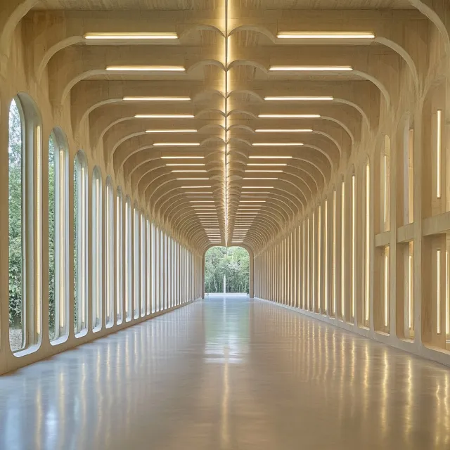 Composite material, Column, Ceiling, Symmetry, Arcade, Reflection, Daylighting, Shadow