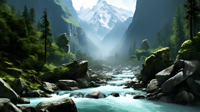 Water, Mountain, Water resources, Green, Fluvial landforms of streams, Nature, Natural landscape, Natural environment, Highland, Body of water, Vegetation, Watercourse, Biome, Bank, Mountainous landforms, Landscape, Mountain range, Lake, Valley, Cloud