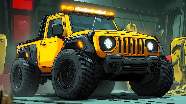 Motor vehicle, Automotive Tire, Car, Automotive Exterior, Off-road vehicle, Automotive Wheel System, Bumper, Tread, Fender, Jeep, Monster truck, Hardtop, Animation, Sport utility vehicle, Fictional character, All-terrain vehicle, Car door, Off-roading, Rolling, Synthetic rubber