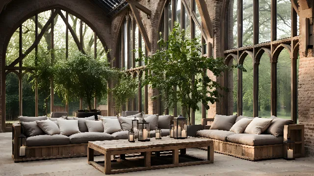 Property, Furniture, Table, Couch, Wood, Lighting, Plant, Interior design, Outdoor furniture, Building, Comfort, Shade, Hardwood, Real estate, House, Arecales, Tree, Flooring, Coffee table, Living room