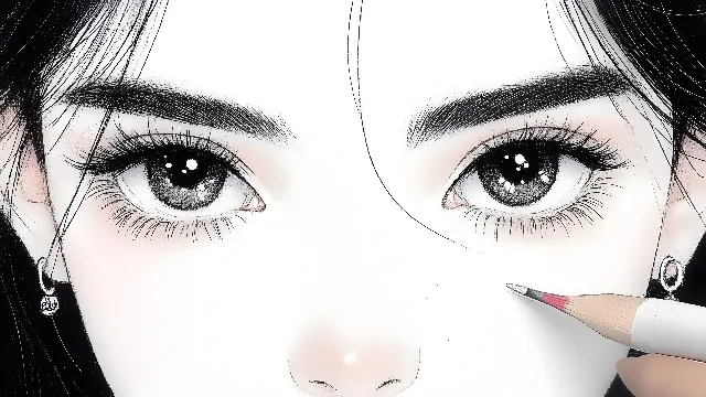 Eyebrow, Lips, Eyelash, Jaw, Facial expression, Black hair, Iris, Cosmetics, Lipstick, Eye shadow, Eyelash extensions, Eye liner, Line art, Makeover, Mascara, Portrait, Step cutting, No expression, Graphics, Sketch