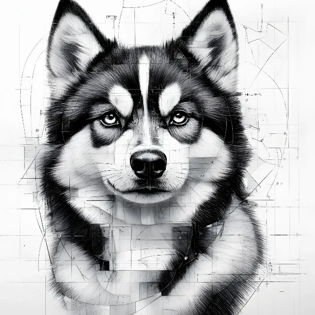 Dog, Facial expression, Snout, Black and white, Carnivores, Sled dog, Canidae, Sketch, Line art