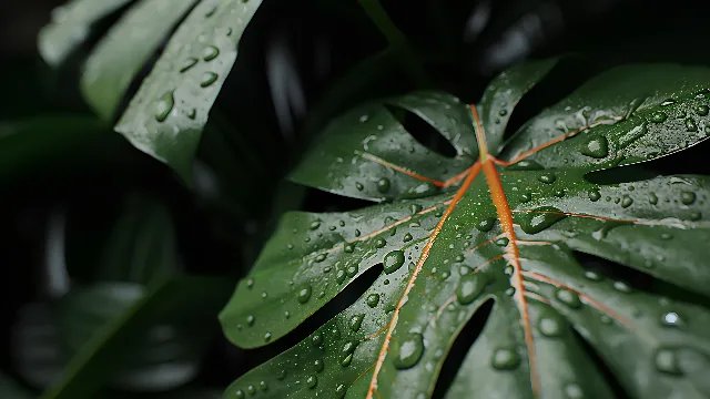 Leaf, Terrestrial plant, Plant, Water, Flowering plant, Close-up, Moisture, Drop, Pattern, Dew, Precipitation, Subshrub