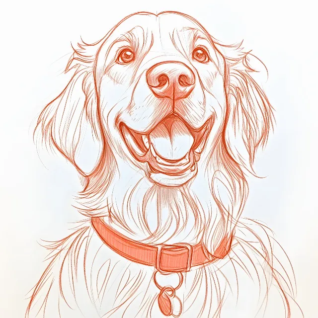 Dog, Snout, Drawing, Line art, Canidae, Retriever, Sketch, Gun dog, Graphics, Golden Retriever, Whiskers, Child art, Clip art