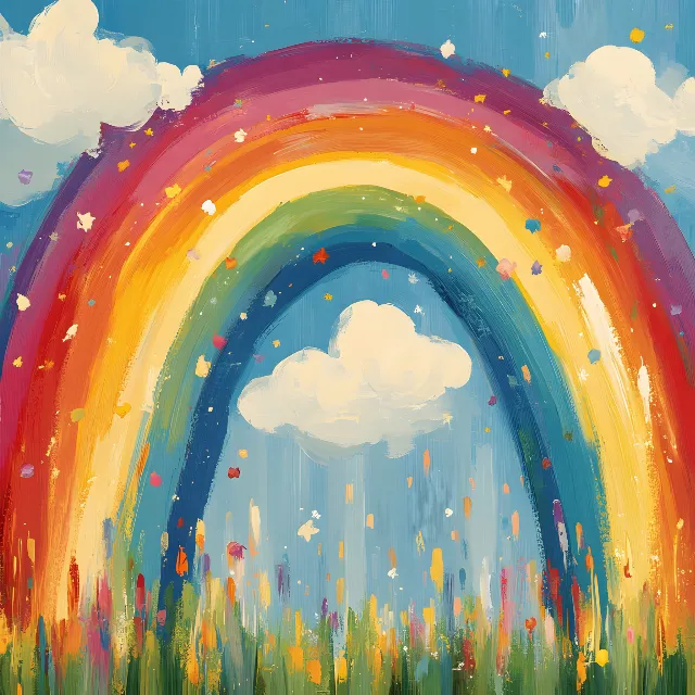 Rainbow, Orange, Art Paint, Visual arts, Watercolor painting, Painting, Paint, Meteorological phenomenon, Modern art, Acrylic paint, Child art, Graphics